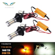 Đèn LED Ô Tô 2 Màu Nhan Chạy Ban Ngày BAU15S T20 T25 4014 66SMD 1156 Giải Mã Xe Máy Đèn Báo Hội