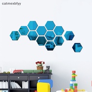catmexbfyy 12Pcs Hexagonal Frame Stereoscopic Mirror Wall Sticker Decoration A
