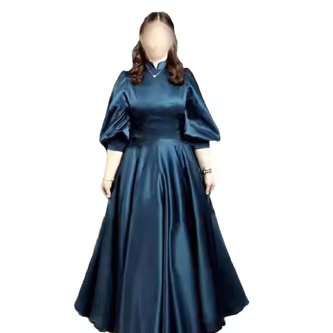 Elegant A-line/Princess Mother of the Bride Dress High Neck Balloon Sleeve Wedding Party Gown for Wo