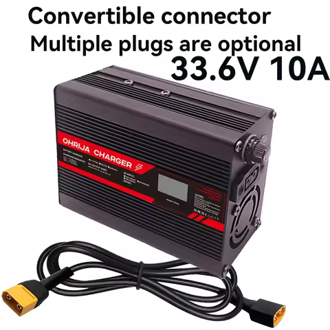 33.6V 10A Lithium Battery Fast Charger for 8S 29.6V OLED Display & Interchangeable Connector Fast st