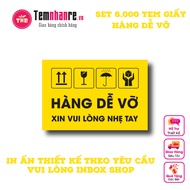 Set of 6,000c Fragile Goods Stickers, size 6 x 4 cm, Yellow