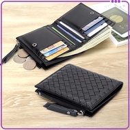 +Invoice Genuine Leather Sheepskin Braided Coin Purse Zipper Short Clip Straight Card Holder Credit 