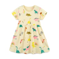 2025 Summer Girls Dress Casual Printed Short Sleeve Baby Kids Dress Cute Pattern Girls Clothing Cott