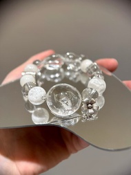 流沙水膽白水晶黑髮晶白雪花幽靈清邁手工銀設計款手鏈