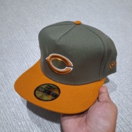 TWO TONE OLIVE GREEN/DARK ORANGE CINCINNATI REDS LOGO A FRAME 59FIFTY FITTED CAP/HAT BY NEW ERA