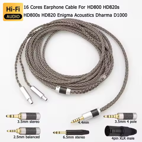 HiFi xlr 4.4 2.5 3.5mm 16 Cores Earphone Cable For HD800 HD800s HD820s HD820 Enigma Acoustics Dharma