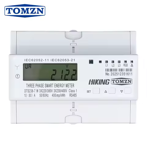 TOMZN DTS238-7 W 10(80)A 3*230V/400V 50/60Hz Three phase Din rail kWh Watt hour energy meter LCD RS4