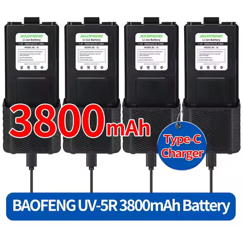 4pcs BAOFENG UV-5R Rechargeable 3800mAh Battery Extended Battery Type-C Walkie Talkie UV5R M-5R 5RX 