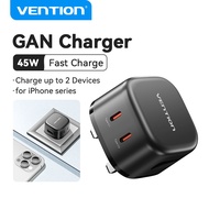 Vention 45W GaN PD Charger Fast Charging Type C charging head 2 Ports USB C Adapter PD multiplug for