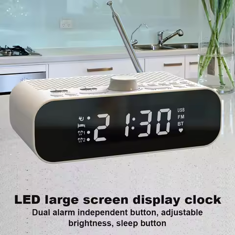 Digital Alarm Clock Radio LED Display Digital Radio Rechargeable Clock Radio with Auto-Off Timer for