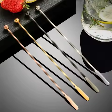 Professional Stainless Steel Mixing Stick Long Handle Ball Peen Stirring Rod Reusable Decoration Bar