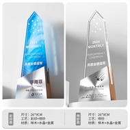 Solid Wood Crystal Trophy Metal Pentagram Award Corporate Commemorative Plaque Employee Award Prize 