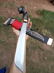 golok kerja serbaguna motif ukir macan bahan baja per tempa sepuh air