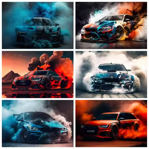 1000pcs Abstract Racing Car Puzzle - Large 500/1000/1200/2000pcs Jigsaw with Vibrant Splash Design, 