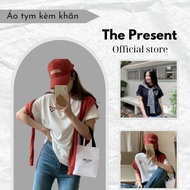 (GIVE SCARF) The Present women's baby tee with heart print, 4-way stretch cotton fabric BB0