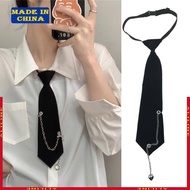 Pre Tie Classic Black Tie Uniform Metal Chain Gothic Tie