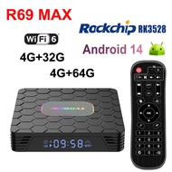 R69 Max Smart TV Box Android 14.0 RK3528 Set Top Box 4G 32G 64G Support 8K 3D Video BT5.0 Wifi6 Medi