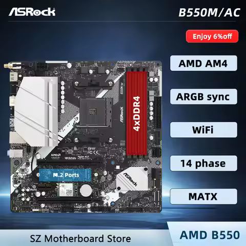 ASROCK B550M/AC AM4 Motherboard-AMD B550 Chipset Micro-ATX-For Ryzen 5600G 5600X DDR4 4733MHz+(OC) W