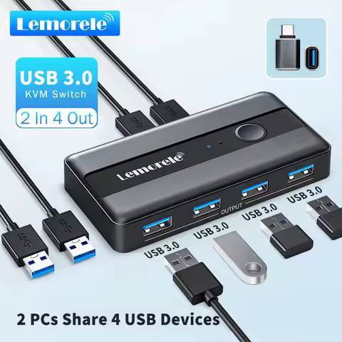 Lemorele USB KVM Switch Adapter USB 3.0 Switcher 2 Input 4 Output USB Switch KVM Switcher Printer Sh