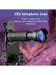 12倍光學變焦鏡頭附三腳架,適用於大多數智慧型手機的單管鏡頭,相容性佳