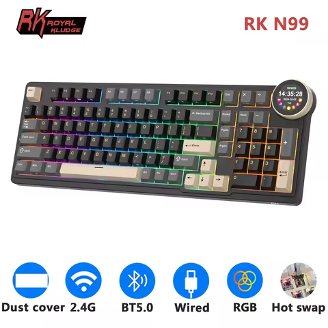 RK ROYAL KLUDGE N99 Multi-function Screen Mechanical Keyboard 98 PBT Keycaps RGB Gasket Tri-mode Gam