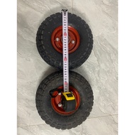 Combo of 2 25cm diameter trolley wheels with 17mm wheel axle used to make shopping carts and trailer