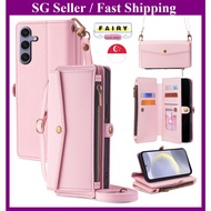 (SG Seller) PU Leather Crossbody Card Slot Wallet Phone Case For iPhone 17 16 15 Pro Max Lanyard Pur
