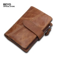 Genuine Leather RFID Blocking Short Bifold Men Wallet with Zipper &amp; Hasp Large Capacity