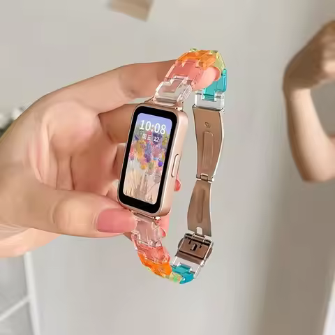 Woman Colorful Resin Watch Strap for Huawei 10 Band 9 8 7 Transparent Watchband huawei 11 pro Bracel