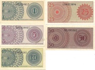 印尼  Indonesia 1, 5, 10, 25, 50 Sen (1964 low face value Full set) UNC 100% news &amp; Genuine Banknote (Exit the circulation market)