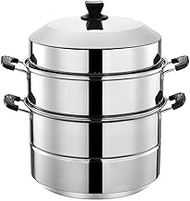 201 Stainless Steel Steamer/Soup Pot 2-Layer Household with Steamer 30-40cm Thickened Suitable for Gas Stove/Induction Cooker Suitable for 5-12 People