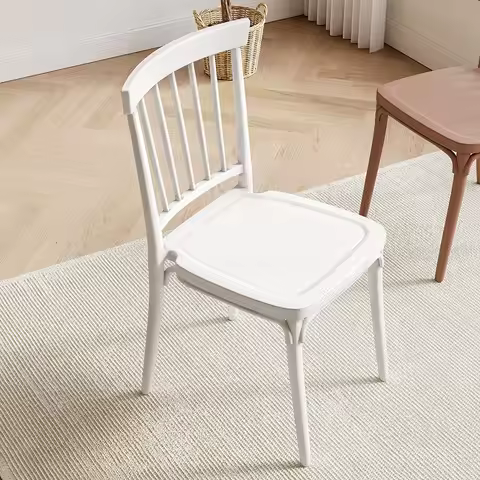 Plastic Backrest Eating Chair Thickened Rental Room Household Cream Wind Dining Chair Windsor Chair 
