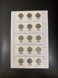 （貳圓一套）香港硬幣1975-92年二元英女王伊利沙伯二世一套共十五枚 Government of Hong Kong Queen Elizabeth ll  1975-92 $2 15 pieces