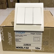 HOTEL HAGER SWITCH 3 GANG 2 WAY WXEL132 TRIPLE SWITCH 3 GANG HAGER/