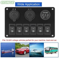 CISWGE 6-GANG แผงควบคุมสวิตช์ไฟ LED Rocker Breaker วงจรเรือบรรทุกเรือเดินทะเล