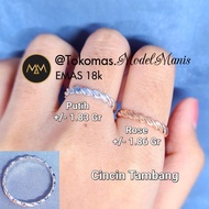 Cincin tambang emas putih rosegold italy 750 kadar 18k