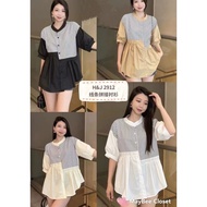 H&J 2912 线条拼接衬衫 韩版衬衫 Thailand Casual Ladies Blouse Ready Stock