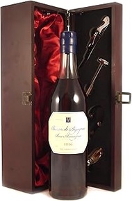 Baron de Signognac Vintage Armagnac 1956 (70cl) in a silk lined wooden box with four wine accessorie