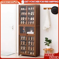 Bamboo Shoe Cabinet Dustproof Shoe Rack with Breathable Sliding Door Household Entrance Breathable Stink-proof Shoe Storage Cabinet Rack