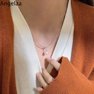 ANGELAA Tenuous Imitation Pearl Necklace Simple Style Knot Chain Necklace Fashion Adjustable Pearl P