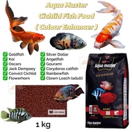 Aqua Master Cichlid Fish Food 1kg Colour Enhancer Pellet M Size 2.2 - 3.0mm For Flowerhorn Arowana O