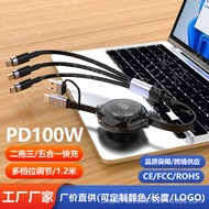 3-in-1 Fast Charging Data Cable Retractable Compatible with Phones Fast Charging Car Charger 3-in-1 