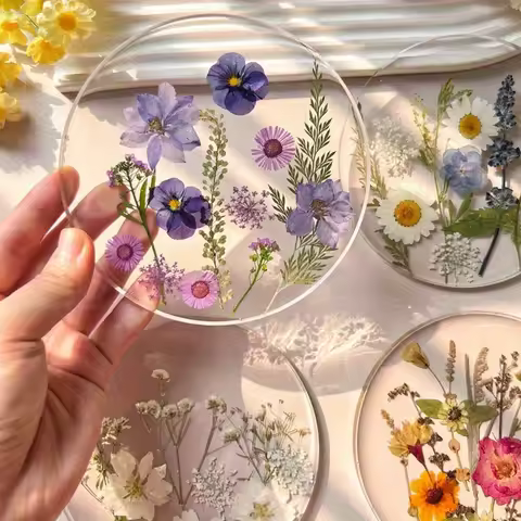 1/8pc 2D Flat Acrylic Coaster Colorful Printed for Wedding Birthday Mother's Day Gift Table Decor Wi