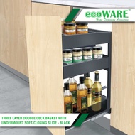 ecoWARE Three Layer Double Deck Pull Out Basket With Undermount Soft Closing Slide - Black Box Baske