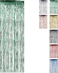 Trimming Shop Green Foil Fringe Curtain 1m x 3m Metallic Tinsel Backdrop Steamers for Birthday Party