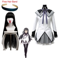 Puella Magi Madoka Magica Akemi Homura Cosplay Costume Woman's Combat Suit Anime Wig Stockings Headwear Accessories