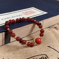 【朱顏未改。硃砂手串】紅瑪瑙、石榴石|原礦硃砂、50%含量硃砂