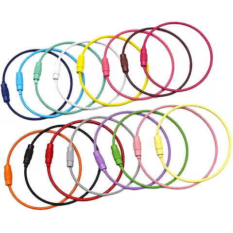 3/10pcs Stainless Steel Wire Keychain Screw Lock Gadget Charms Key Ring Keyring Circle Rope Cable Lo