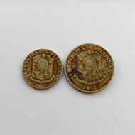 1967.Fifty.50.Sentimo.and.1972.One.1.Piso.both with natural rare brown patina.Set of 2pcs.
