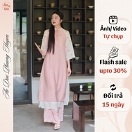 Modern women's ao dai, high-quality 4-panel ao dai made of crep silk and silk top, Pastel Pink - Phu